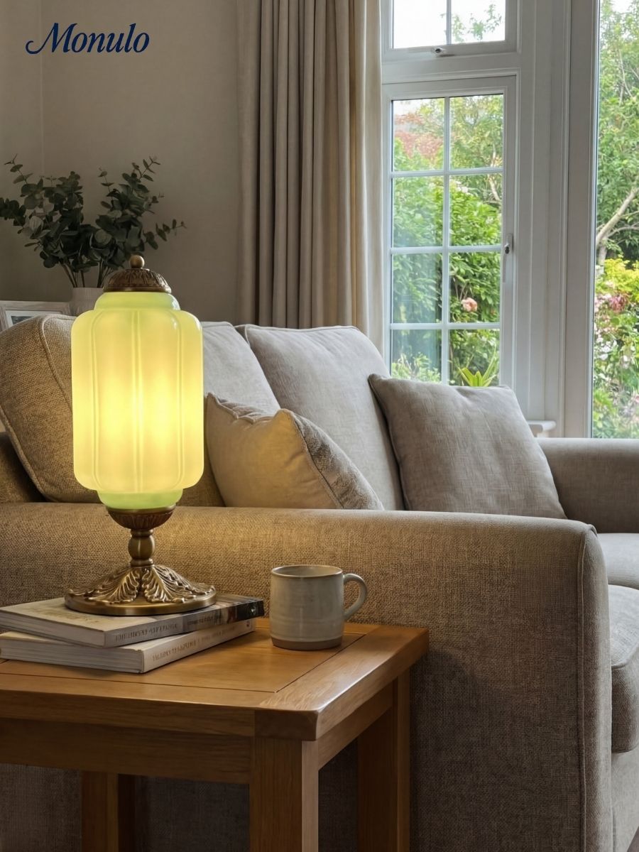 Vintage Glass Table Lamp with Brass or Black Finish - Lamylie
