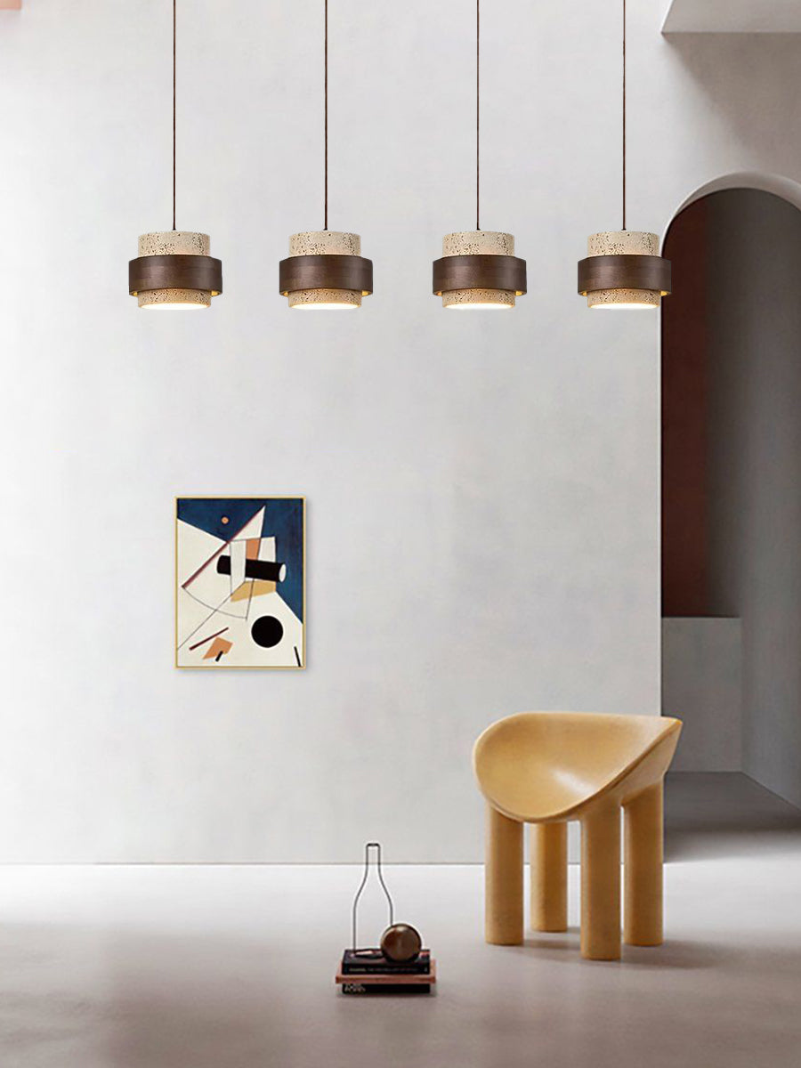 Holzpendelleuchte mit Travertin-Finish | Organische Lichtquelle für Esszimmer und Wohnzimmer - Lamylie
