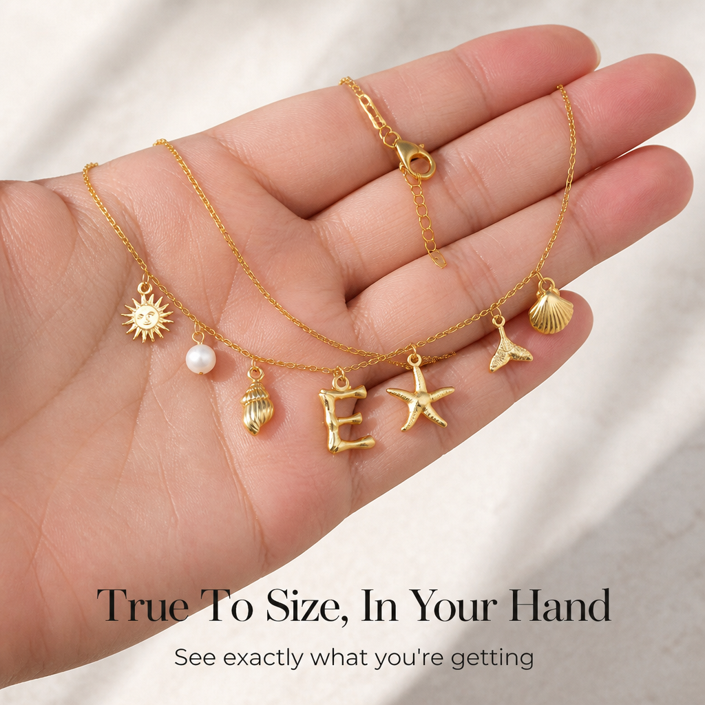 Marivaine – Personalized Ocean Charm Necklace with Initial & Sea Charms - Lamylie