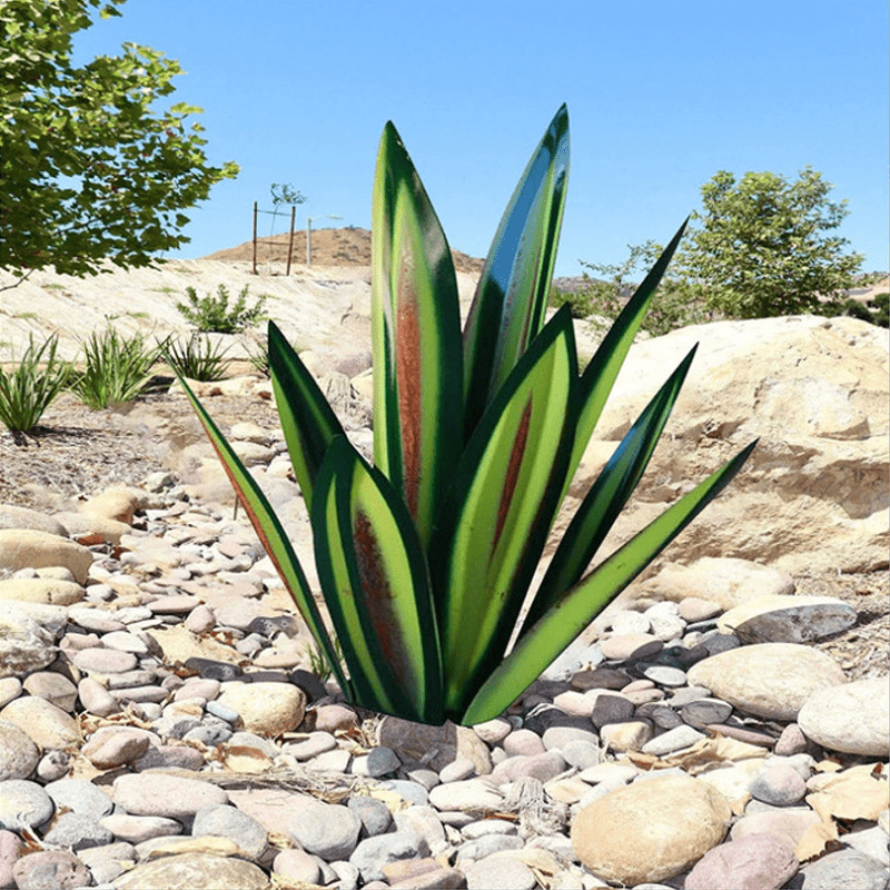 Türkisfarbene Kupfer-Außenskulptur - Metall-Agaven-Gartenleuchte - Lamylie