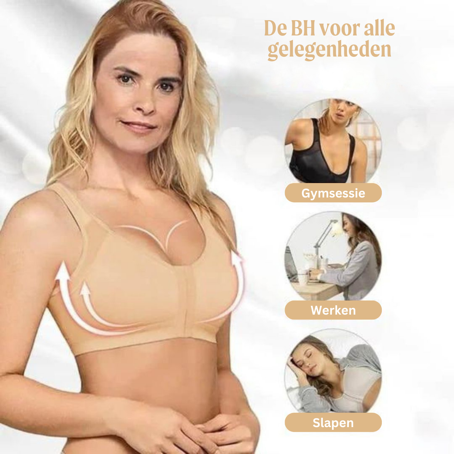 Soutien-gorge confort correcteur de posture à fermeture frontale noir beige blanc - Lamylie