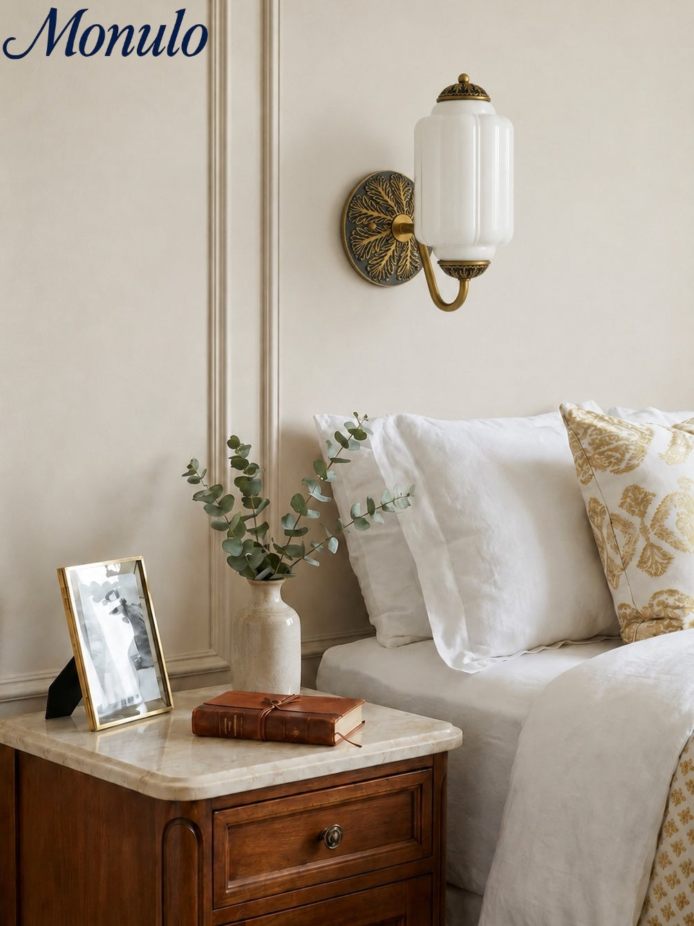 Milk Glass Wall Lamp Eloise for Hall and Bedroom | Vintage Wall Lighting with Milky White Glass - Lamylie