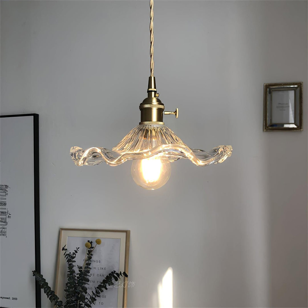Selene Glas-Pendelleuchte | Hibiskusblüten-Design Messingglas | Hängende Beleuchtung Esszimmer Wohnzimmer Schlafzimmer | E27 Fassung 23-33cm - Lamylie