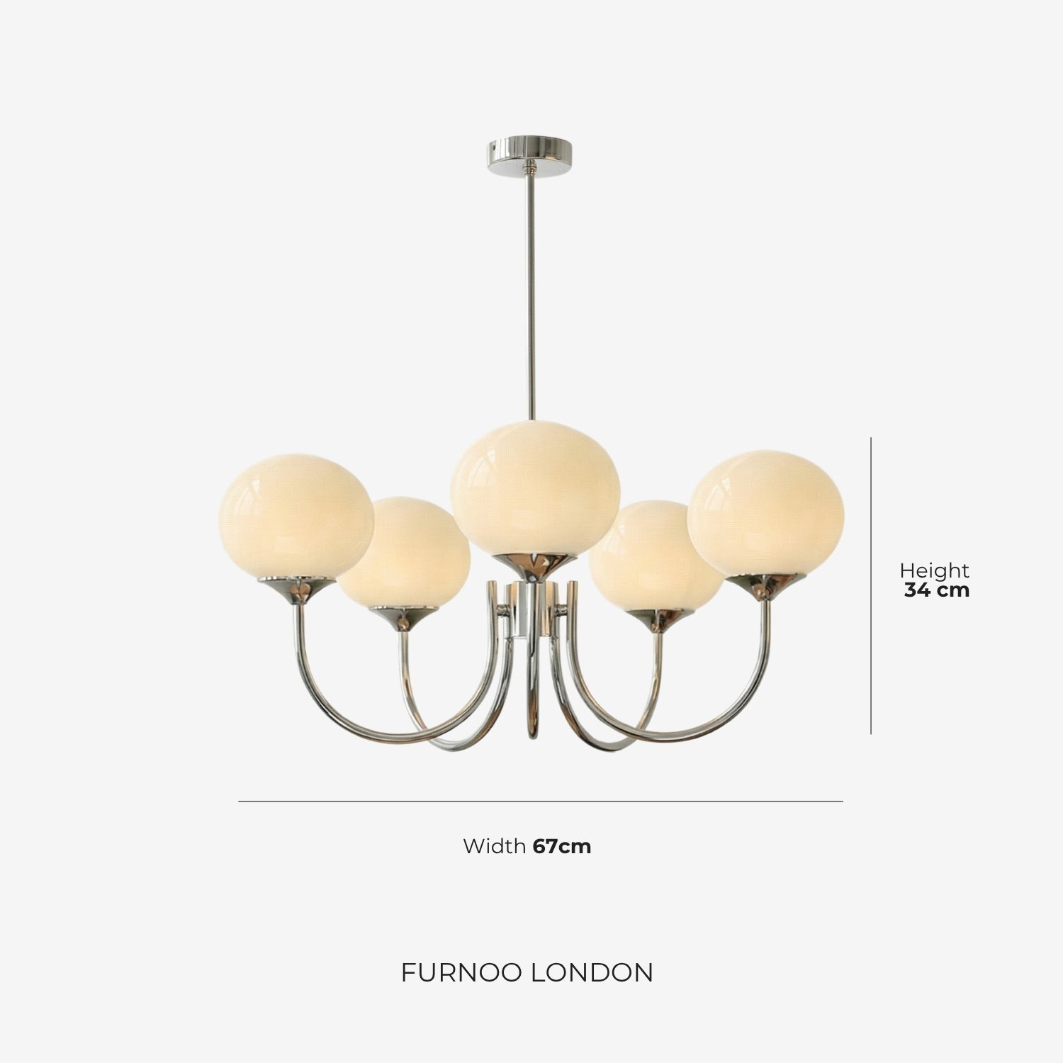 Mid-Century Glass Chandelier with Globe Shades and Polished Metal Finish | Available in Copper and Chrome with Colored Glass | 3 or 5 Arms with Adjustable Rod System - Lamylie