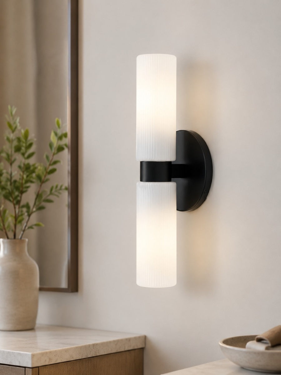 Wall lamp with double ribbed glass tubes | contemporary wall lighting for hall and entrance - Lamylie