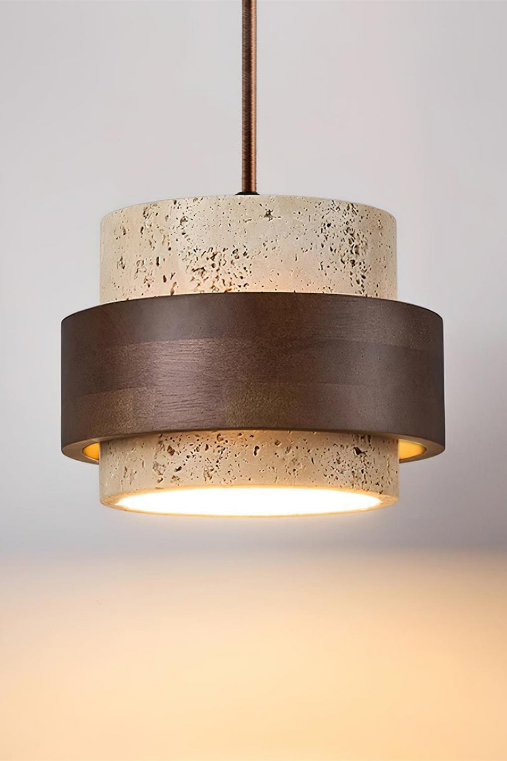 Holzpendelleuchte mit Travertin-Finish | Organische Lichtquelle für Esszimmer und Wohnzimmer - Lamylie