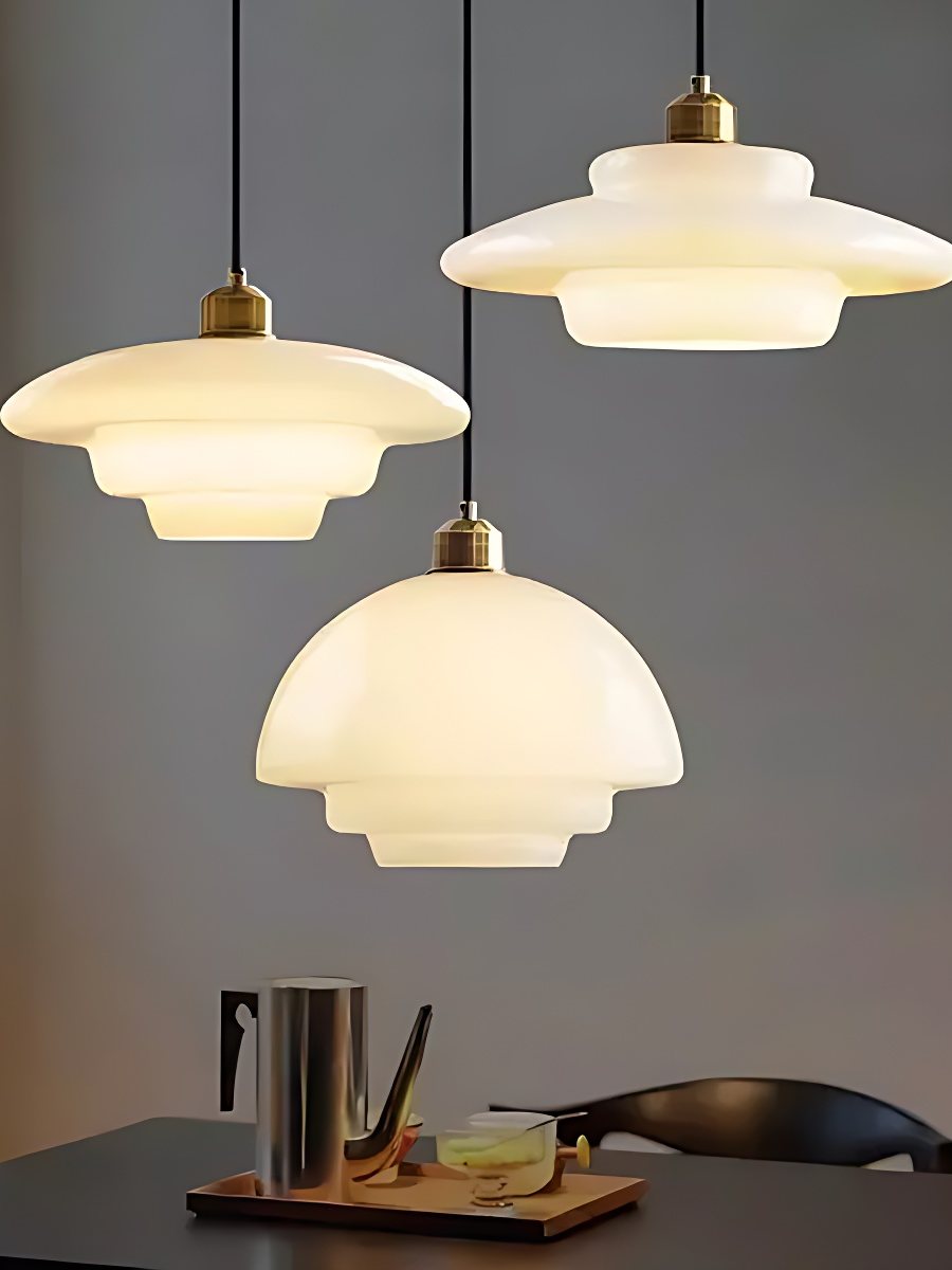 Glas-Pendelleuchte mit geschichtetem Design | Milchig weißes mattiertes Glas für Esszimmer und Wohnzimmer - Lamylie