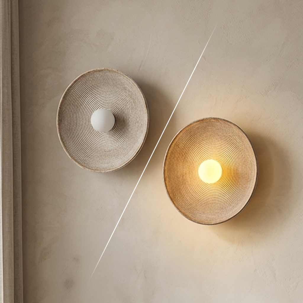 Moderne skandinavische Wandleuchte mit Holzoptik und sanftem Licht | Klein 20 cm oder Groß 27 cm | Warmweiß Kaltweiß oder Dimmbar - Lamylie