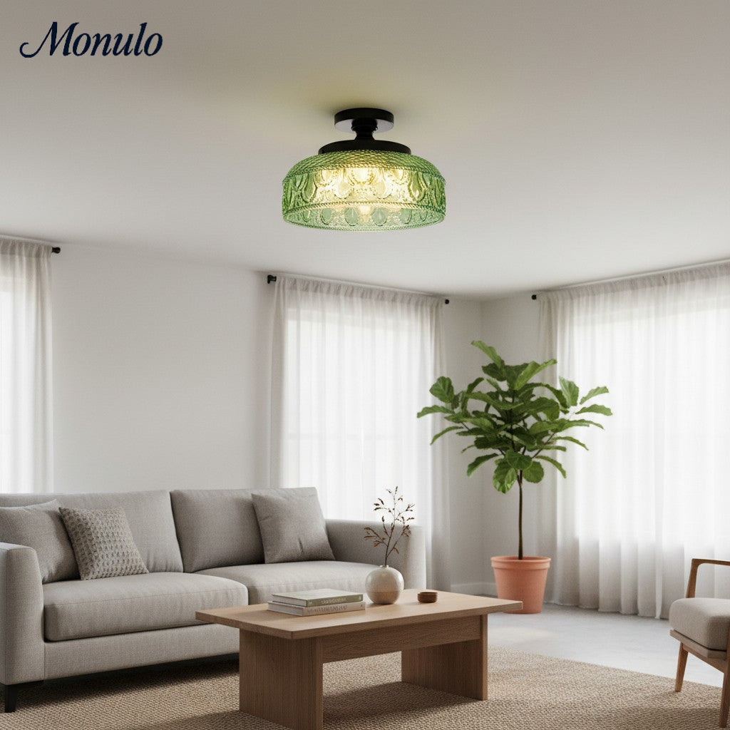 Ribbed Glass Ceiling Lamp with Metal Fixture | Minimalist Lighting for Bedroom and Hallway - Lamylie