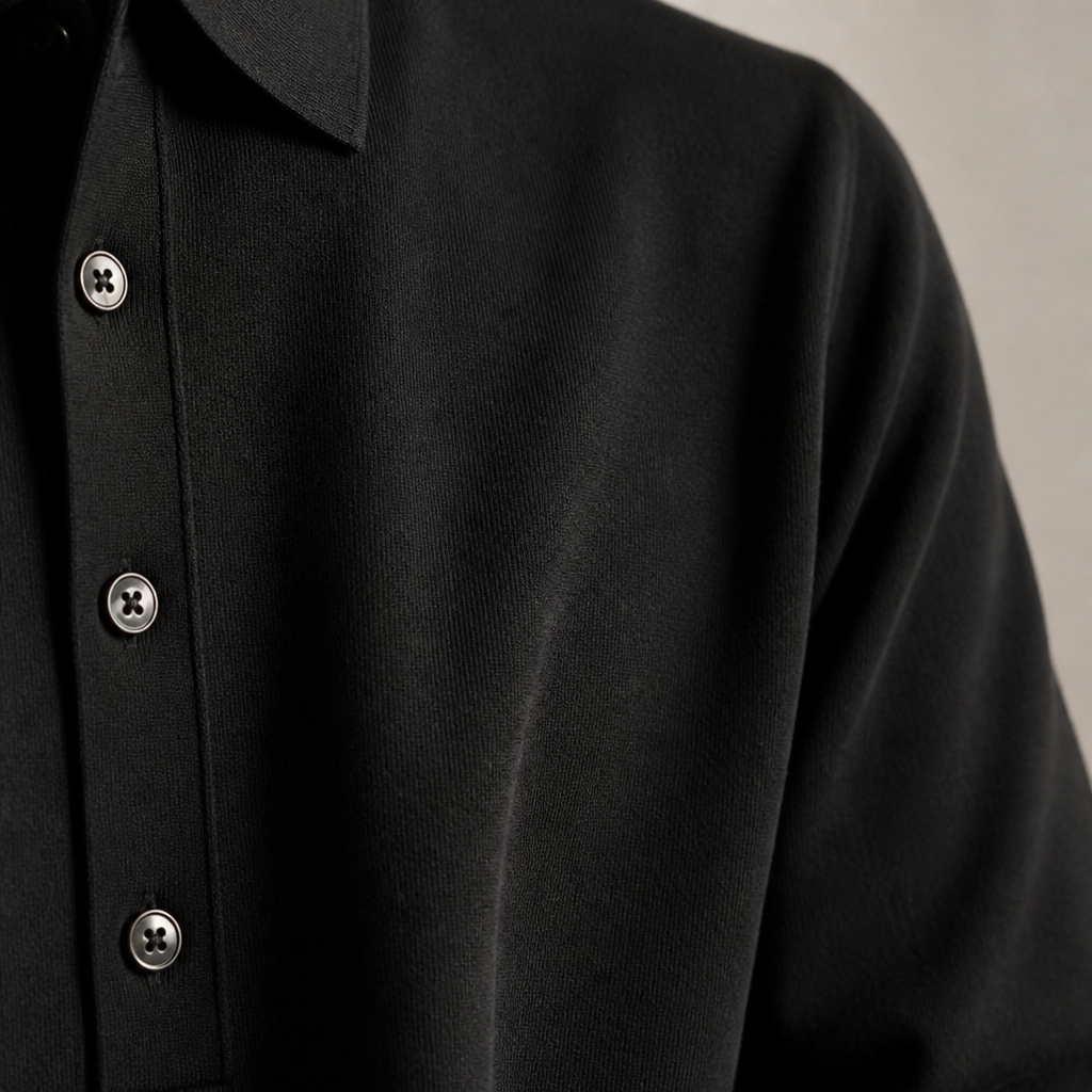 LuxeWave – Feinstrick-Poloshirt mit langen Ärmeln und Drei-Knopf-Leiste - Lamylie