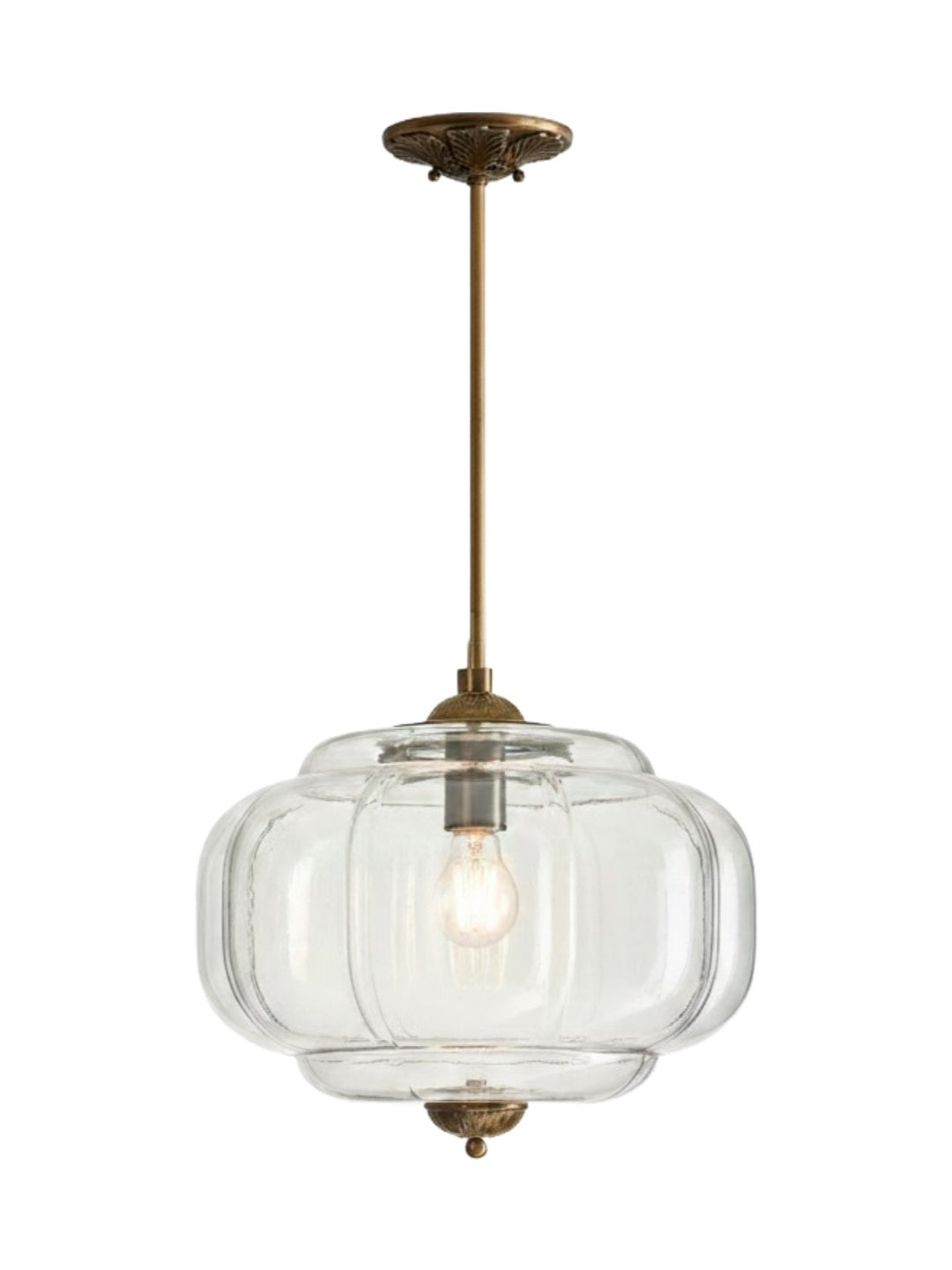 Vintage Milk Glass Ceiling Lamp Scalloped Edge White Pink Green Blue Clear Matte Glass Semi-Flush Pendant Lamp Brass Black Finish - Lamylie