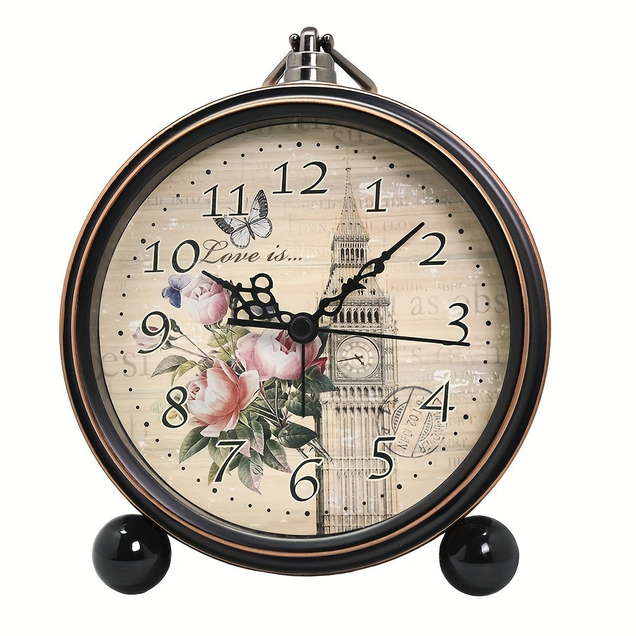ElegantTime Metall-Nachttischwecker — Leises Uhrwerk, Großes, gut lesbares Zifferblatt