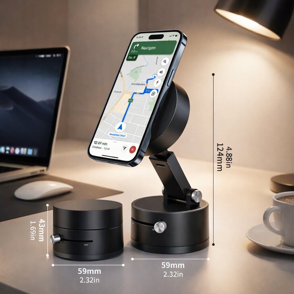 Mobilholder til bil med sugekoppbase | Magnetisk feste | Fleksibel, roterbar og sammenleggbar | Magnevo - Lamylie