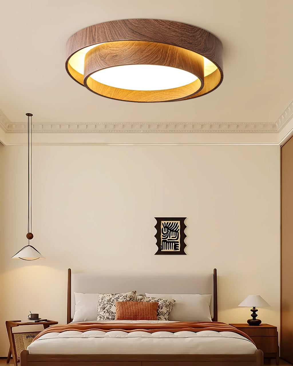 Wooden ceiling fixture with built-in LED – Warm walnut shade - Lamylie