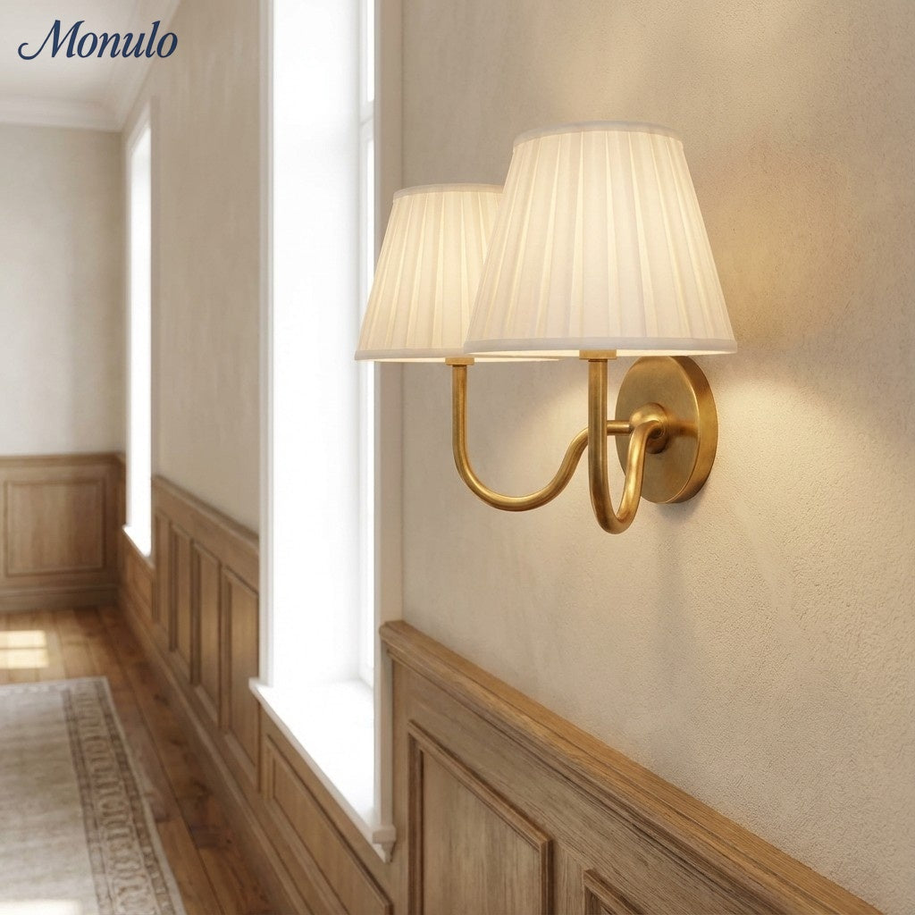 Wall Lamp with Pleated Fabric Shade | Classic Lighting for Bedroom and Living Room - Lamylie