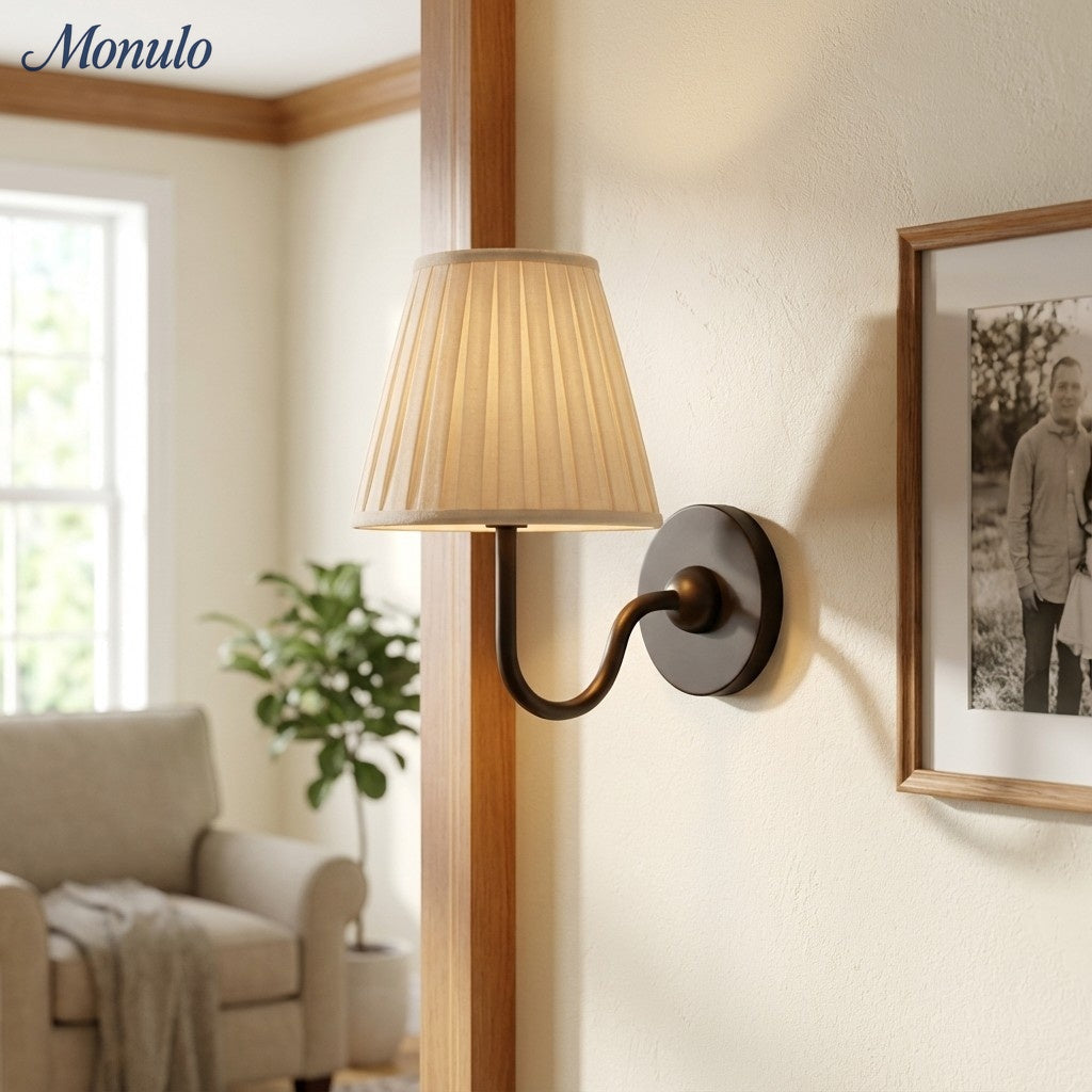 Wall Lamp with Pleated Fabric Shade | Classic Lighting for Bedroom and Living Room - Lamylie