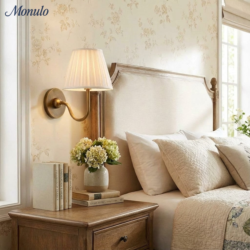 Wall Lamp with Pleated Fabric Shade | Classic Lighting for Bedroom and Living Room - Lamylie