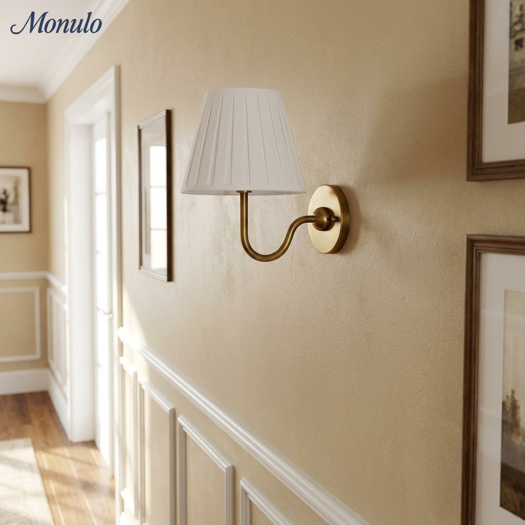 Wall Lamp with Pleated Fabric Shade | Classic Lighting for Bedroom and Living Room - Lamylie