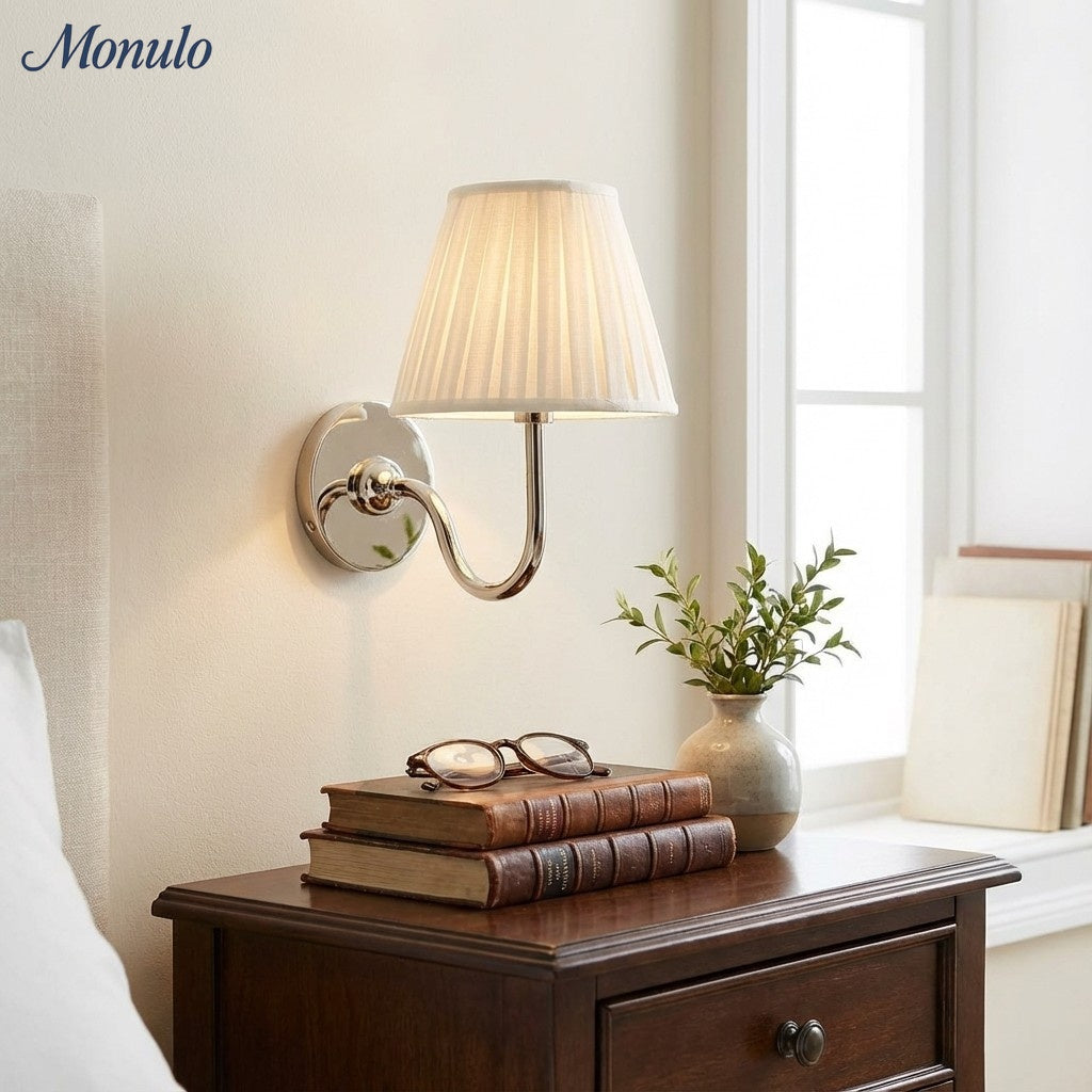 Wall Lamp with Pleated Fabric Shade | Classic Lighting for Bedroom and Living Room - Lamylie