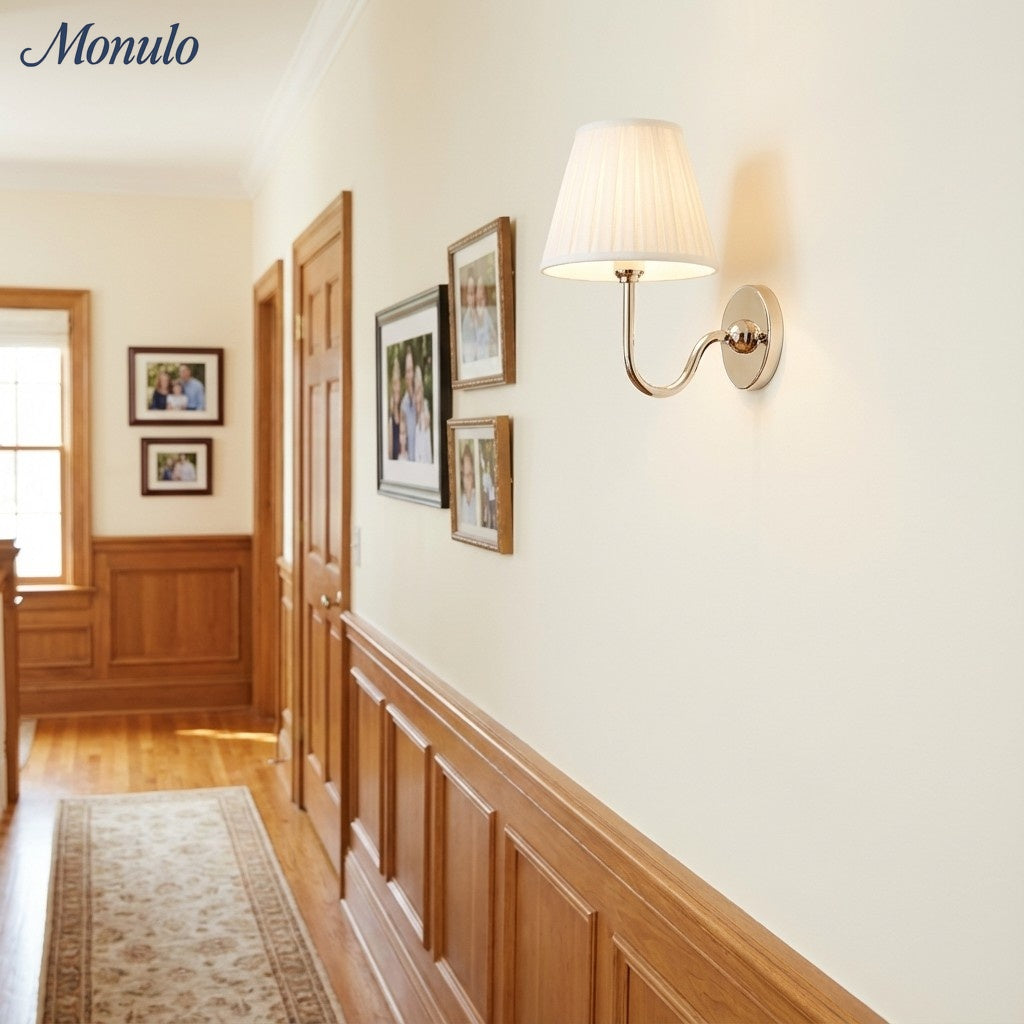 Wall Lamp with Pleated Fabric Shade | Classic Lighting for Bedroom and Living Room - Lamylie