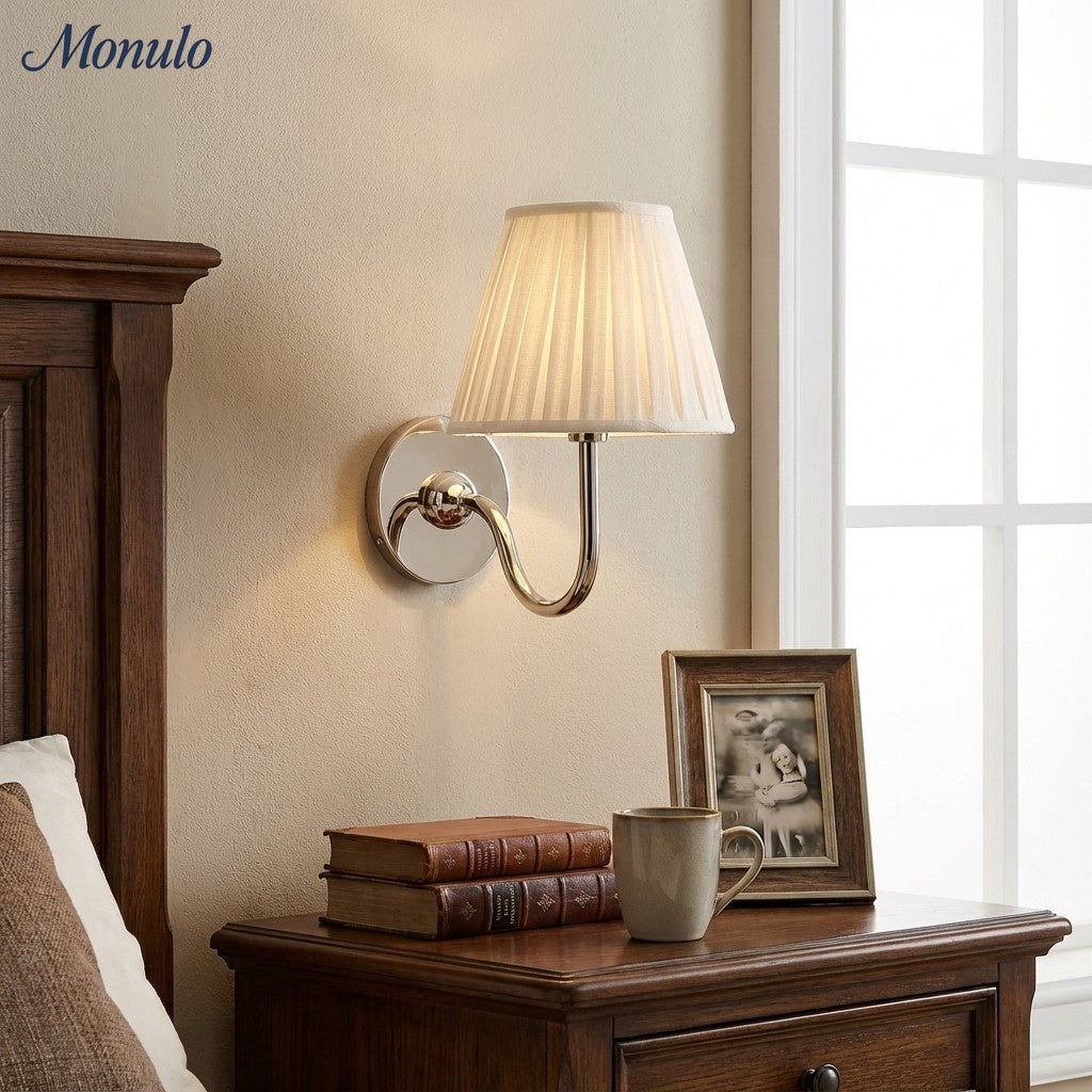 Wall Lamp with Pleated Fabric Shade | Classic Lighting for Bedroom and Living Room - Lamylie