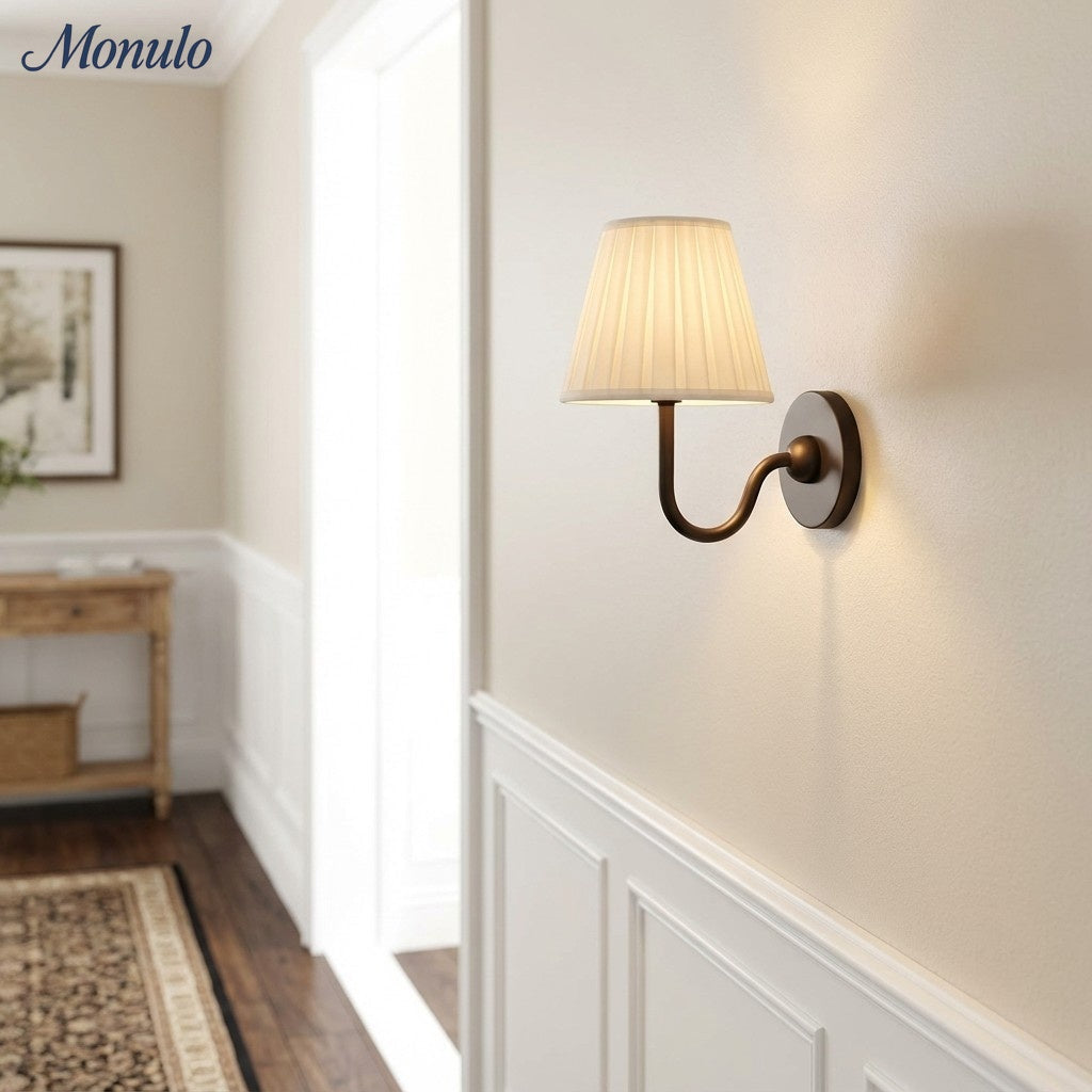 Wall Lamp with Pleated Fabric Shade | Classic Lighting for Bedroom and Living Room - Lamylie