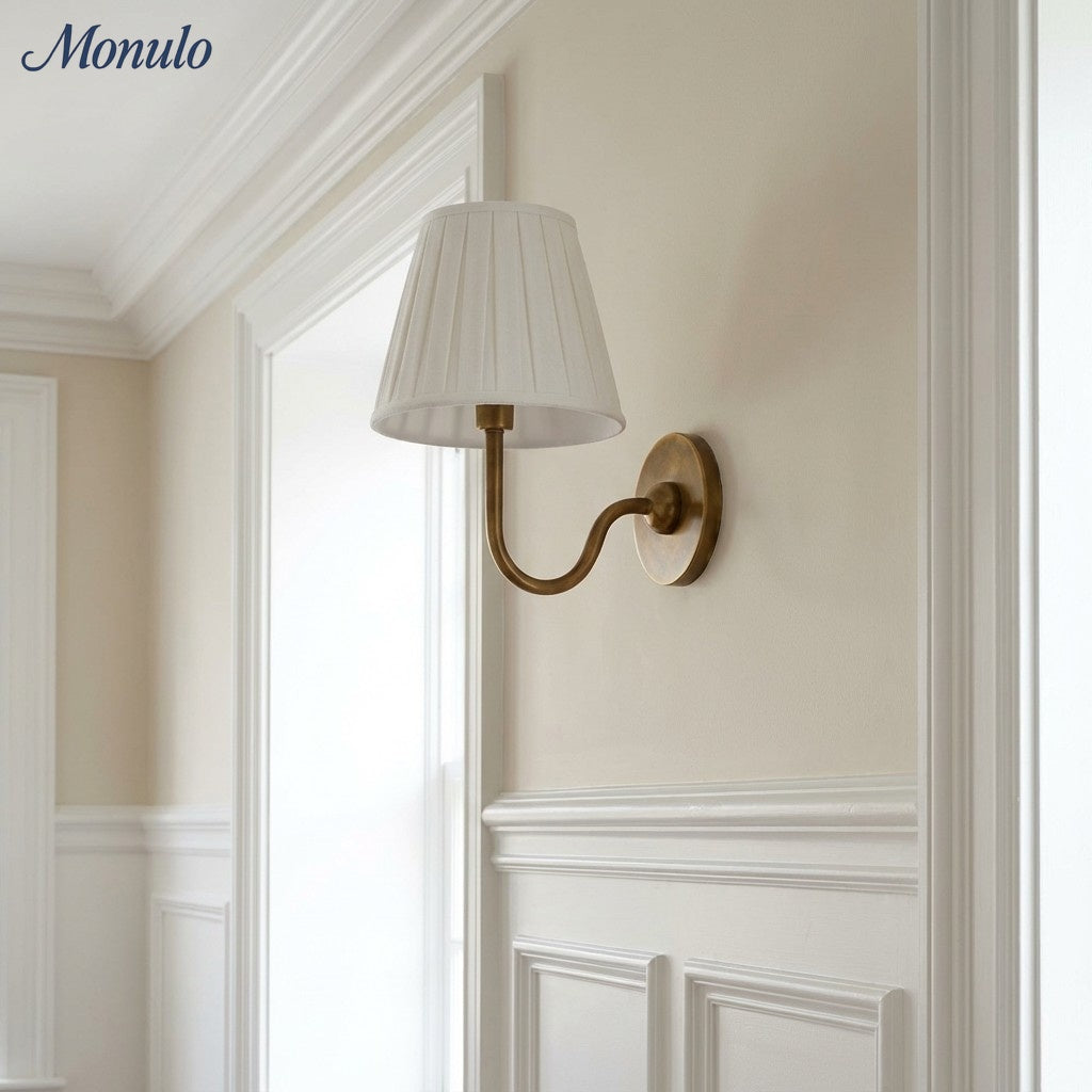 Wall Lamp with Pleated Fabric Shade | Classic Lighting for Bedroom and Living Room - Lamylie