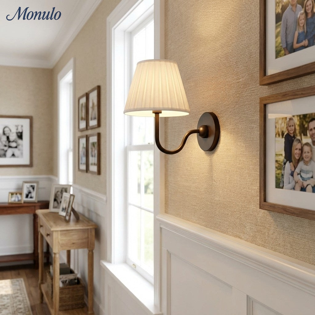 Wall Lamp with Pleated Fabric Shade | Classic Lighting for Bedroom and Living Room - Lamylie