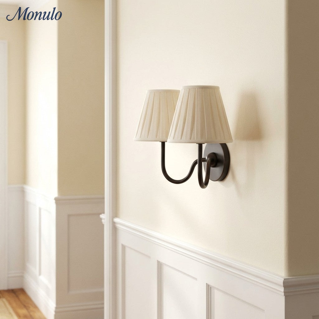 Wall Lamp with Pleated Fabric Shade | Classic Lighting for Bedroom and Living Room - Lamylie