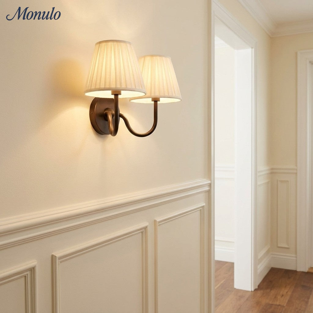 Wall Lamp with Pleated Fabric Shade | Classic Lighting for Bedroom and Living Room - Lamylie