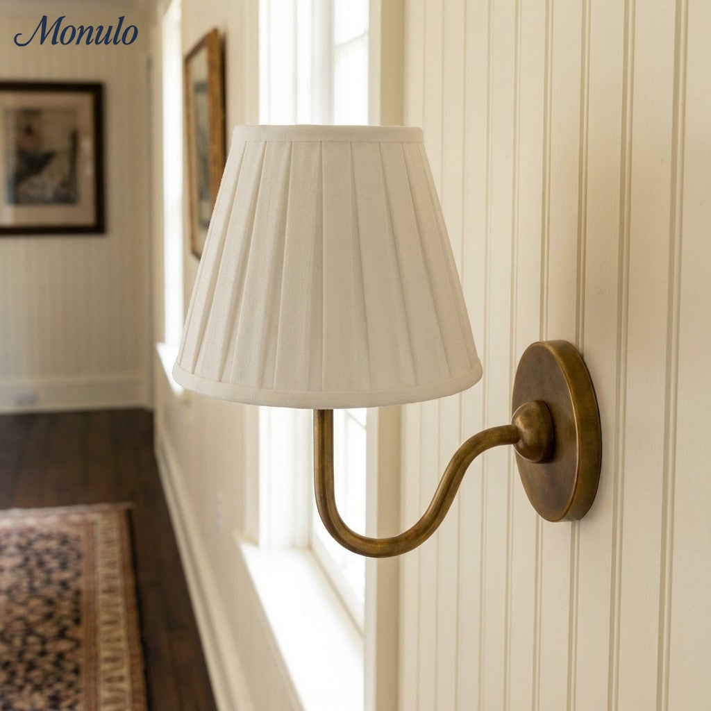 Wall Lamp with Pleated Fabric Shade | Classic Lighting for Bedroom and Living Room - Lamylie