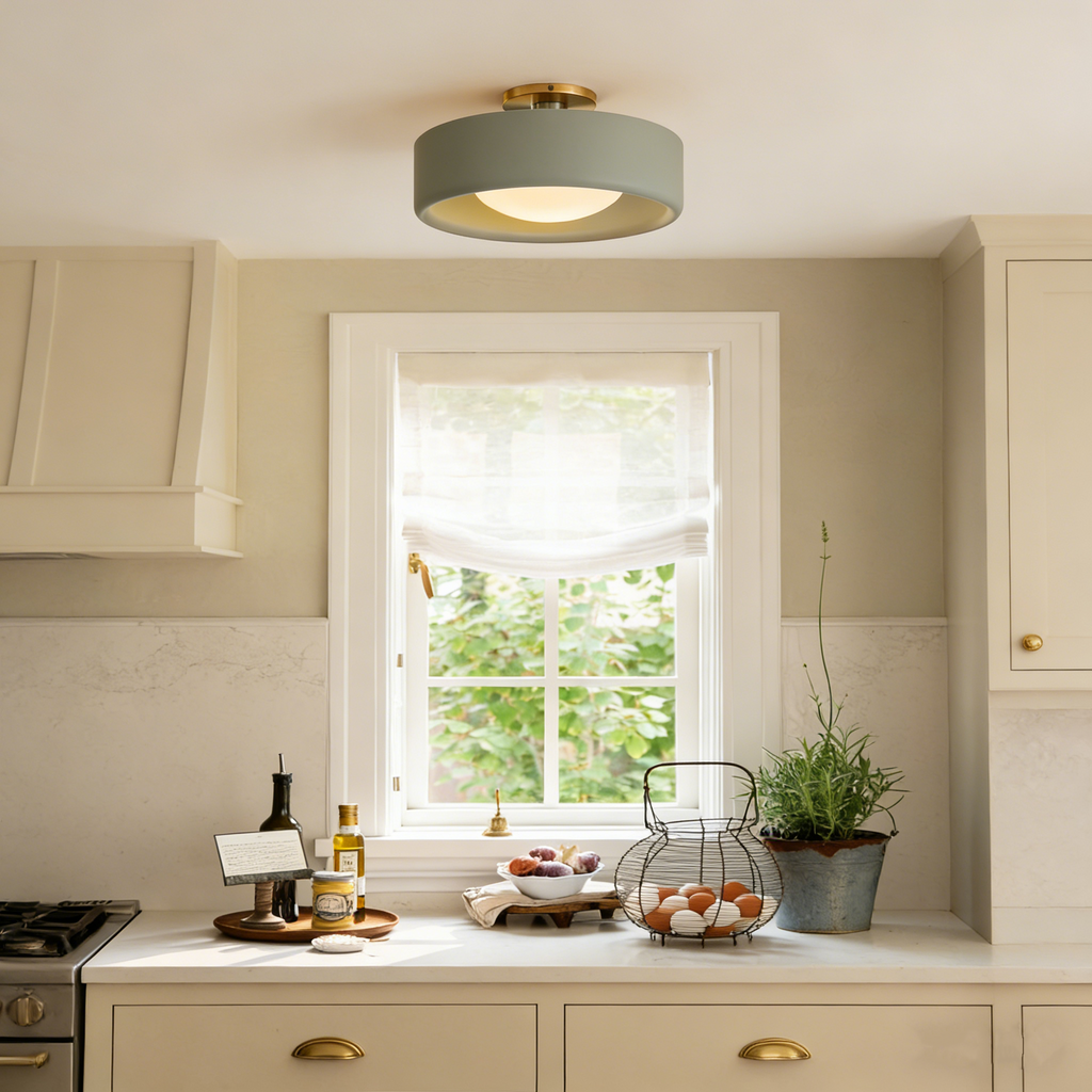 Keramische plafondlamp in Scandinavisch design met halfronde porseleinen kap - Lamylie