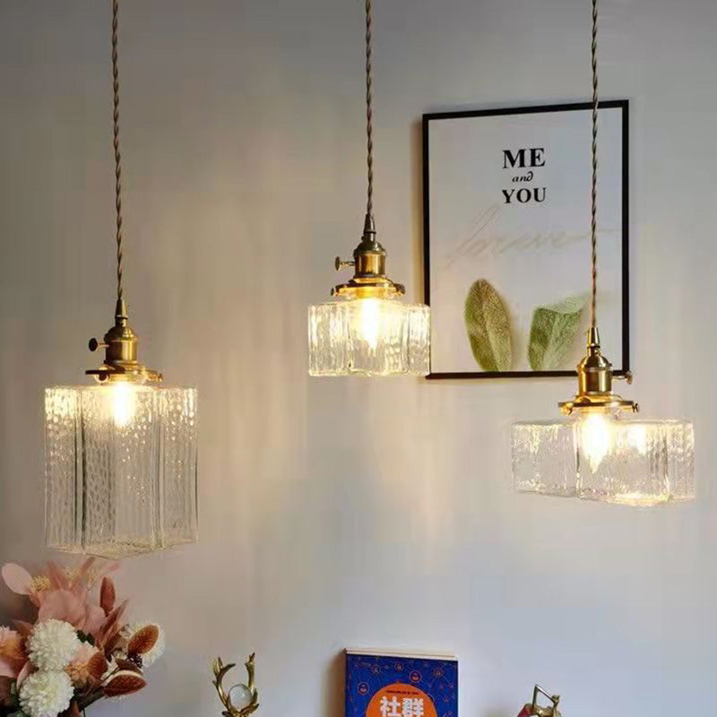 Vintage Pendelleuchte mit welligem Glas & Eisenfassung | Quadratisch/Rechteckig | Skandinavisches Design für Wohnzimmer - Lamylie