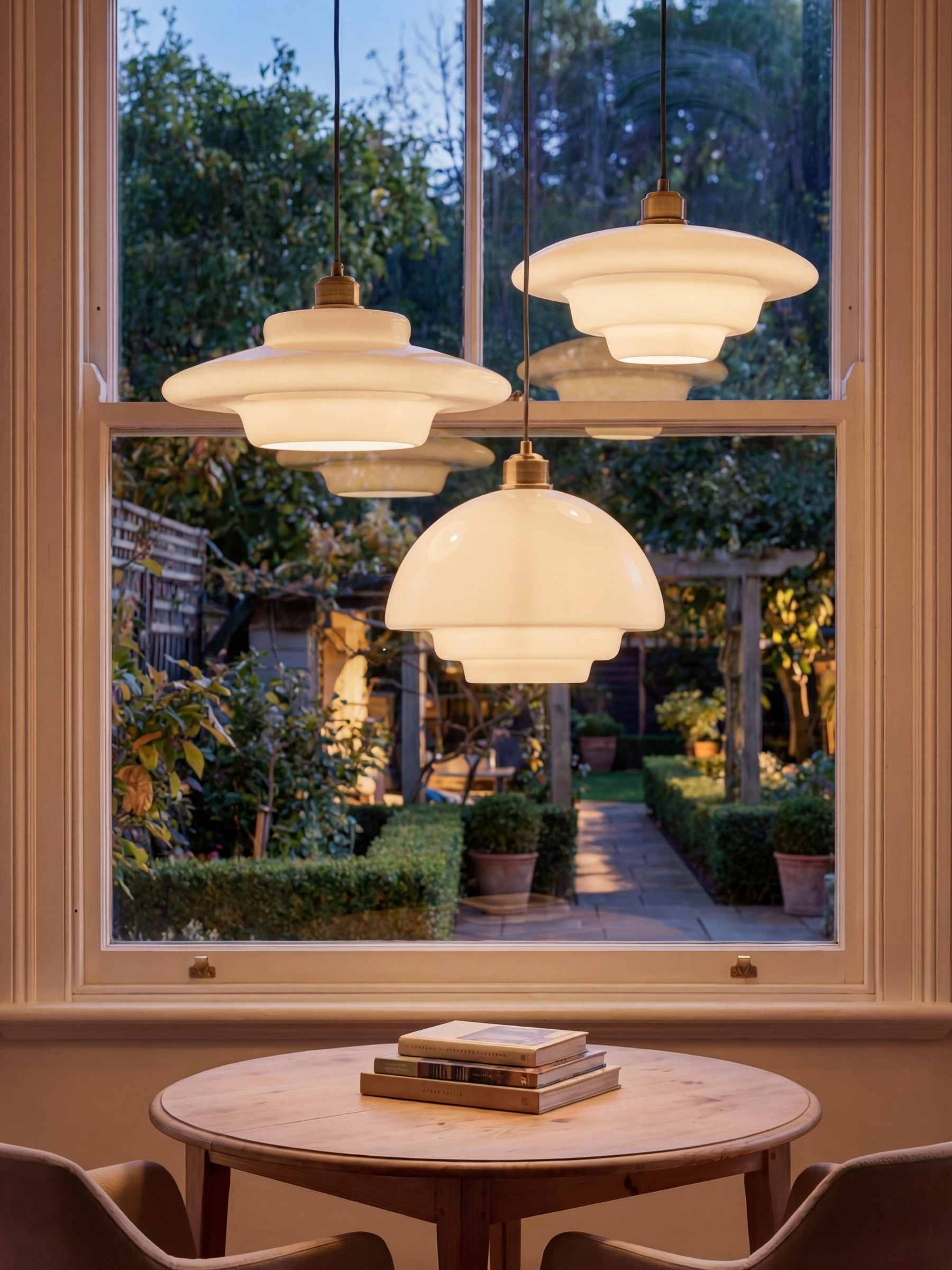Glass Pendant Lamp with Layered Design | Milky White Frosted Glass for Dining Room and Living Room - Lamylie