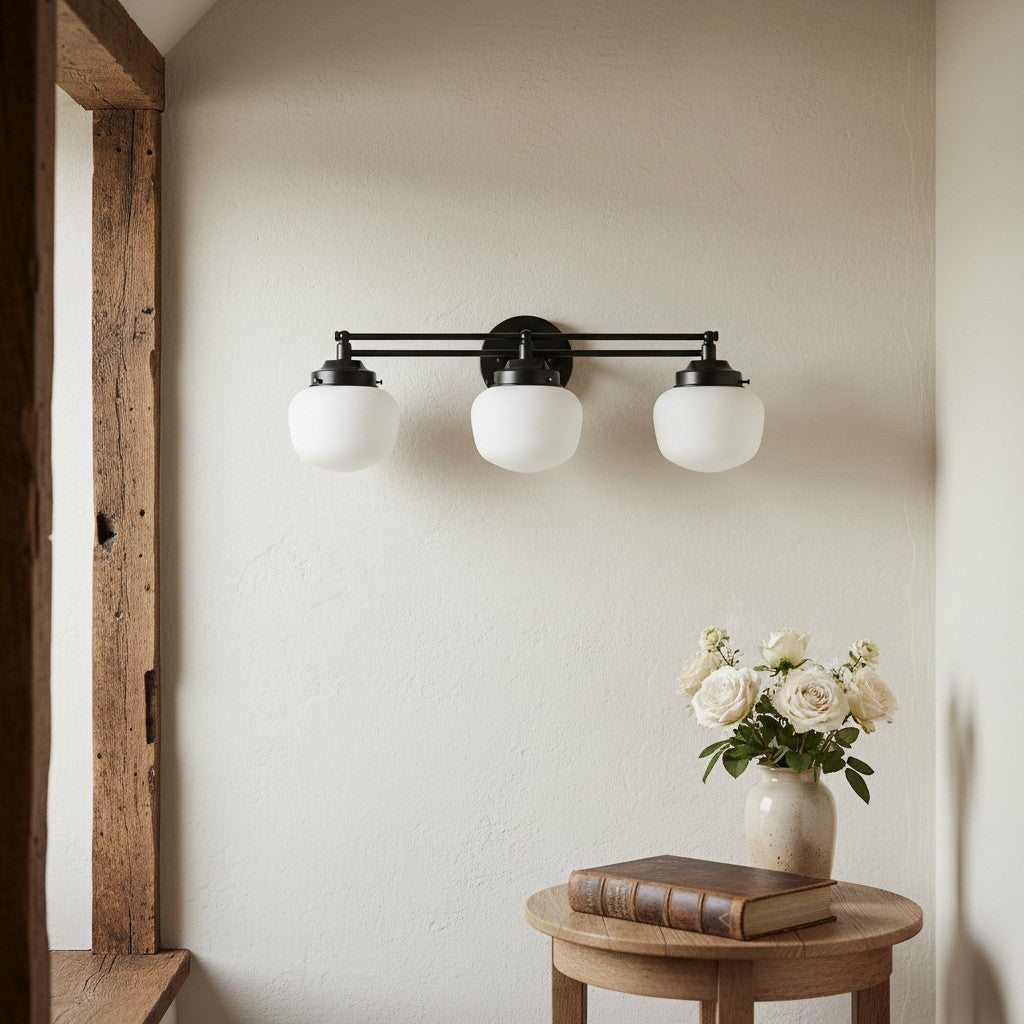Globe Wall Lamp Classic Bathroom Schoolhouse Lighting Matte Opal Glass for Mirror and Sink - Lamylie