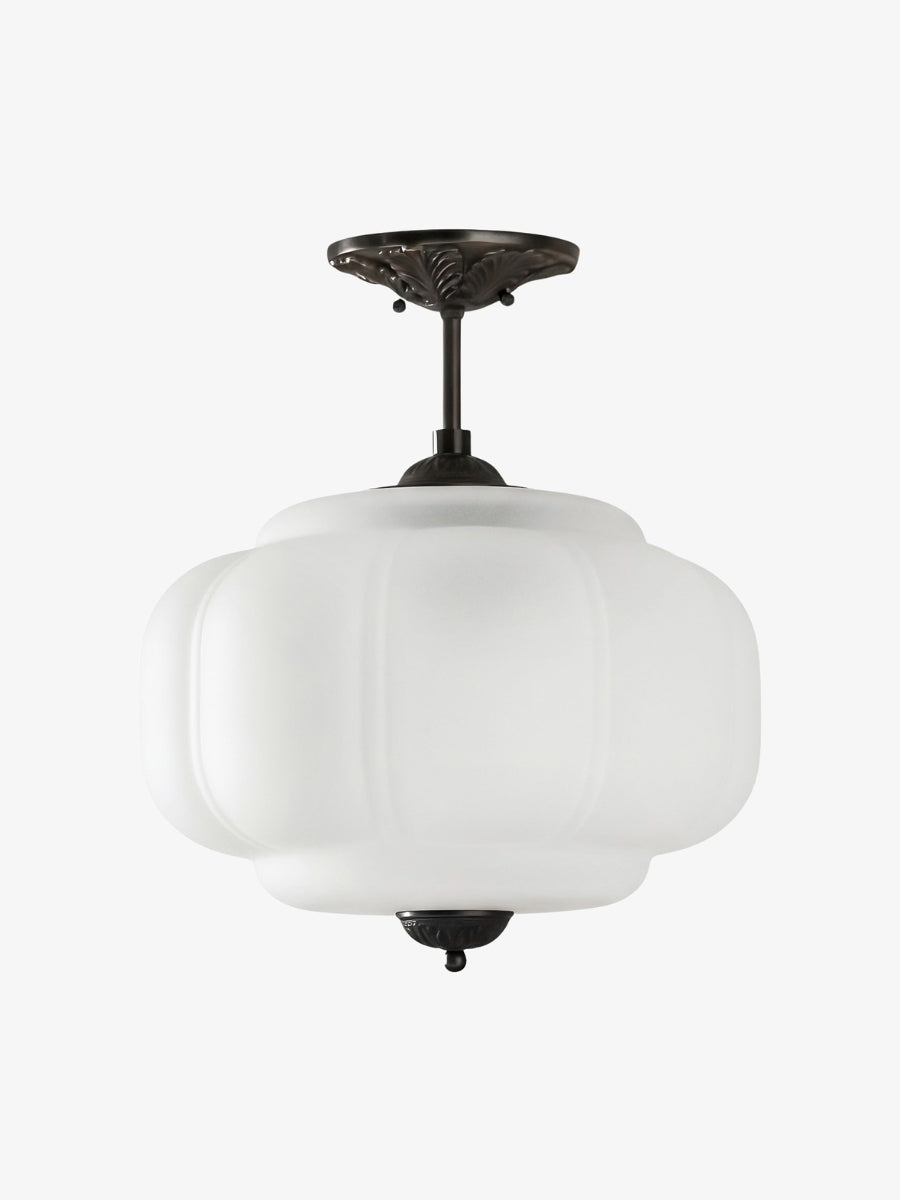 Vintage Milk Glass Ceiling Lamp Scalloped Edge White Pink Green Blue Clear Matte Glass Semi-Flush Pendant Lamp Brass Black Finish - Lamylie