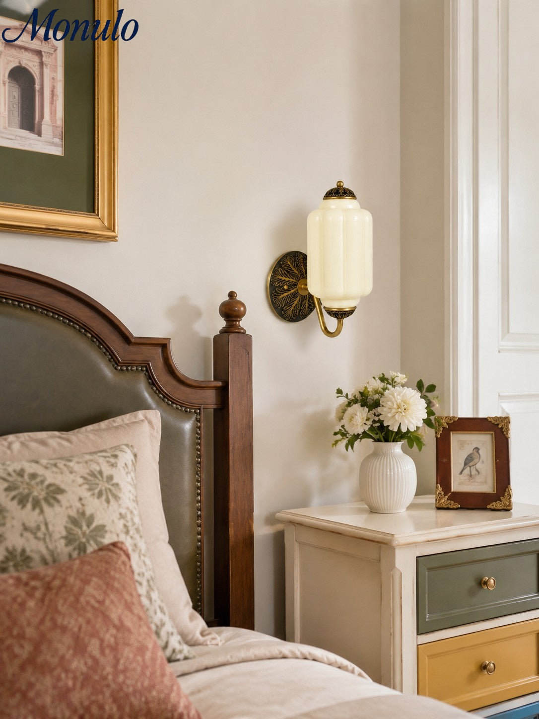 Milk Glass Wall Lamp Eloise for Hall and Bedroom | Vintage Wall Lighting with Milky White Glass - Lamylie