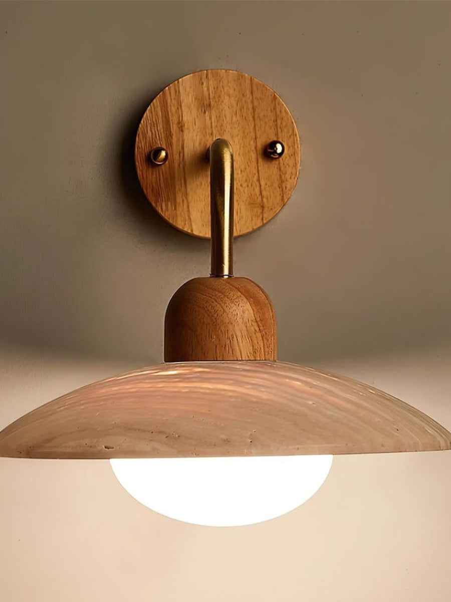 Travertine Wall Lamp Minimalist Disc Design Natural Stone Lighting for Living Room Bedroom Hall Modern Interior Wall Lighting with Warm Light - Lamylie