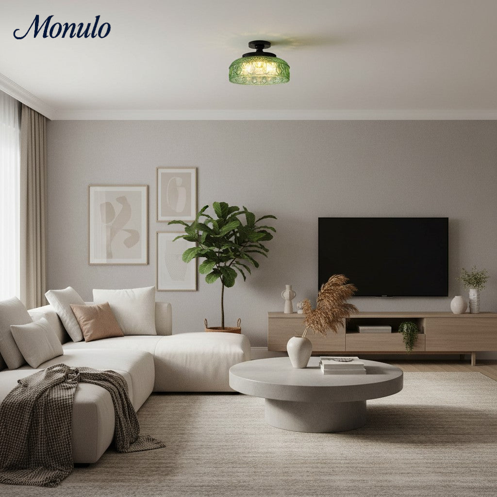 Ribbed Glass Ceiling Lamp with Metal Fixture | Minimalist Lighting for Bedroom and Hallway - Lamylie
