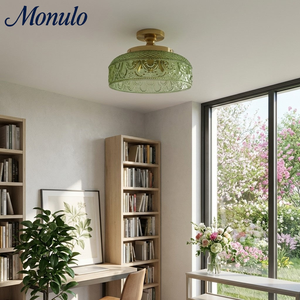 Ribbed Glass Ceiling Lamp with Metal Fixture | Minimalist Lighting for Bedroom and Hallway - Lamylie