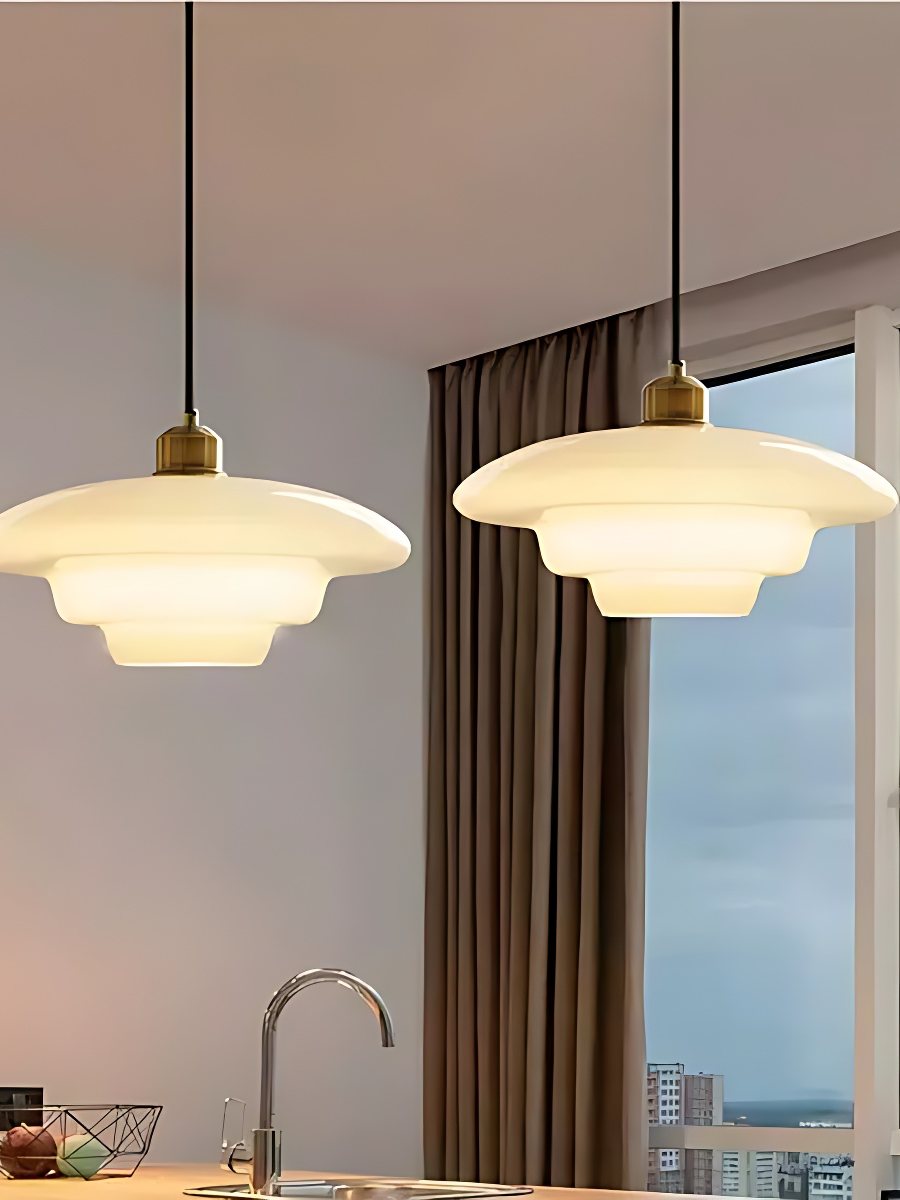 Glas-Pendelleuchte mit geschichtetem Design | Milchig weißes mattiertes Glas für Esszimmer und Wohnzimmer - Lamylie