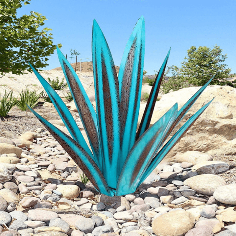 Türkisfarbene Kupfer-Außenskulptur - Metall-Agaven-Gartenleuchte - Lamylie
