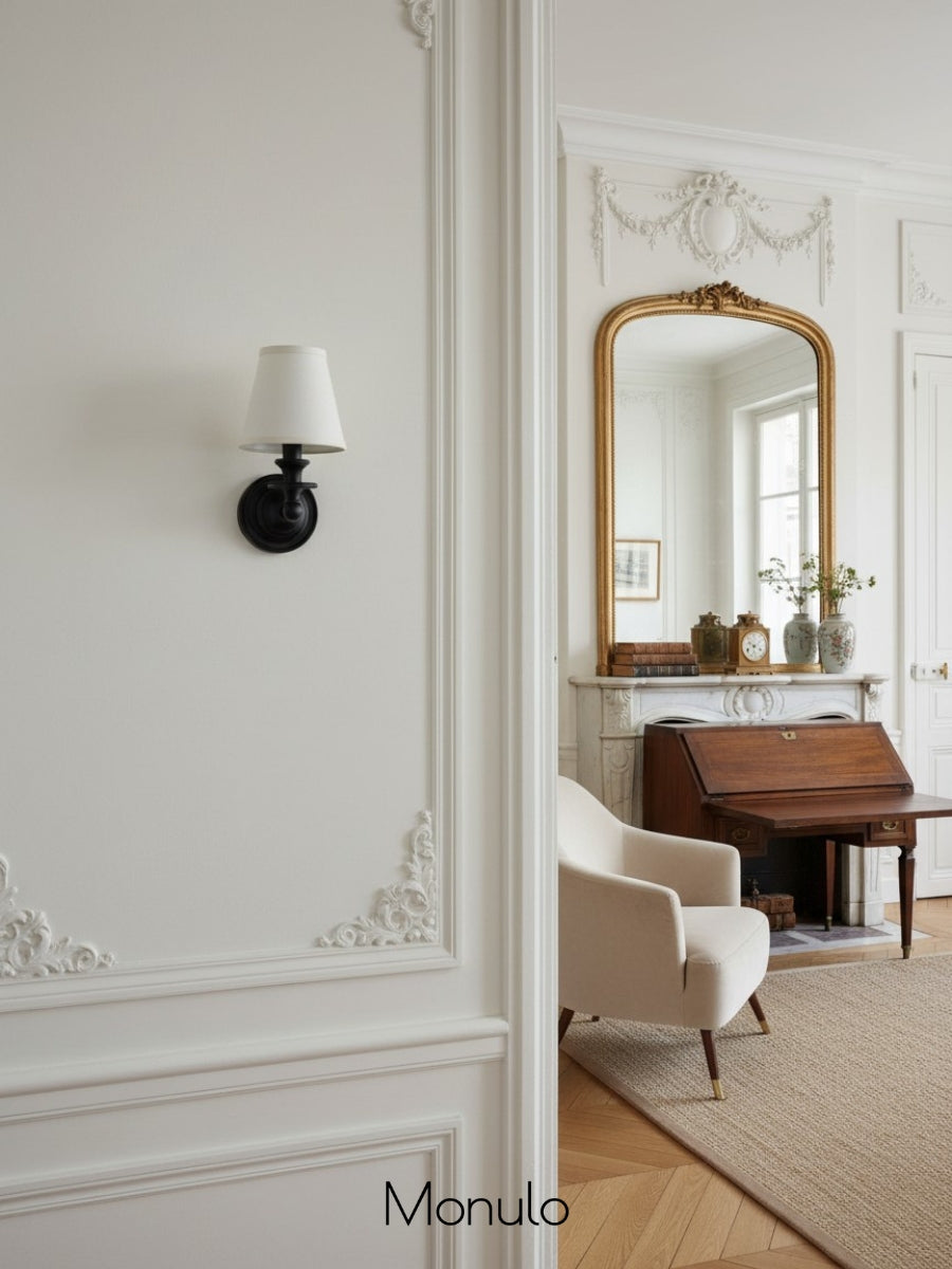 Wall Lamp with Fabric Shade and Gooseneck Arm | Wrought Iron Fixture with Adjustable Reading Lamp - Lamylie