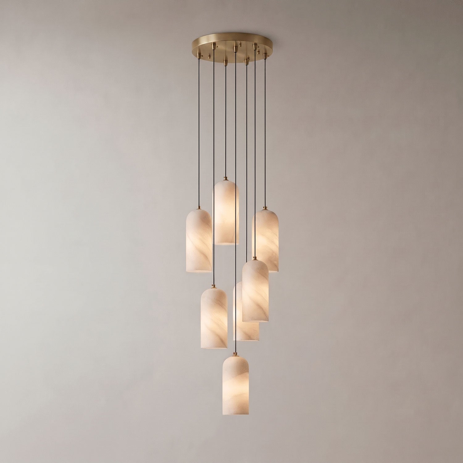 Alabaster Pendant Lamp with Braided Cord | Natural Stone Lighting from Single Light to 21-Light Cluster | Mid-Century Modern Style Dining Room Pendant Lamp with E12/E14 Fitting - Lamylie