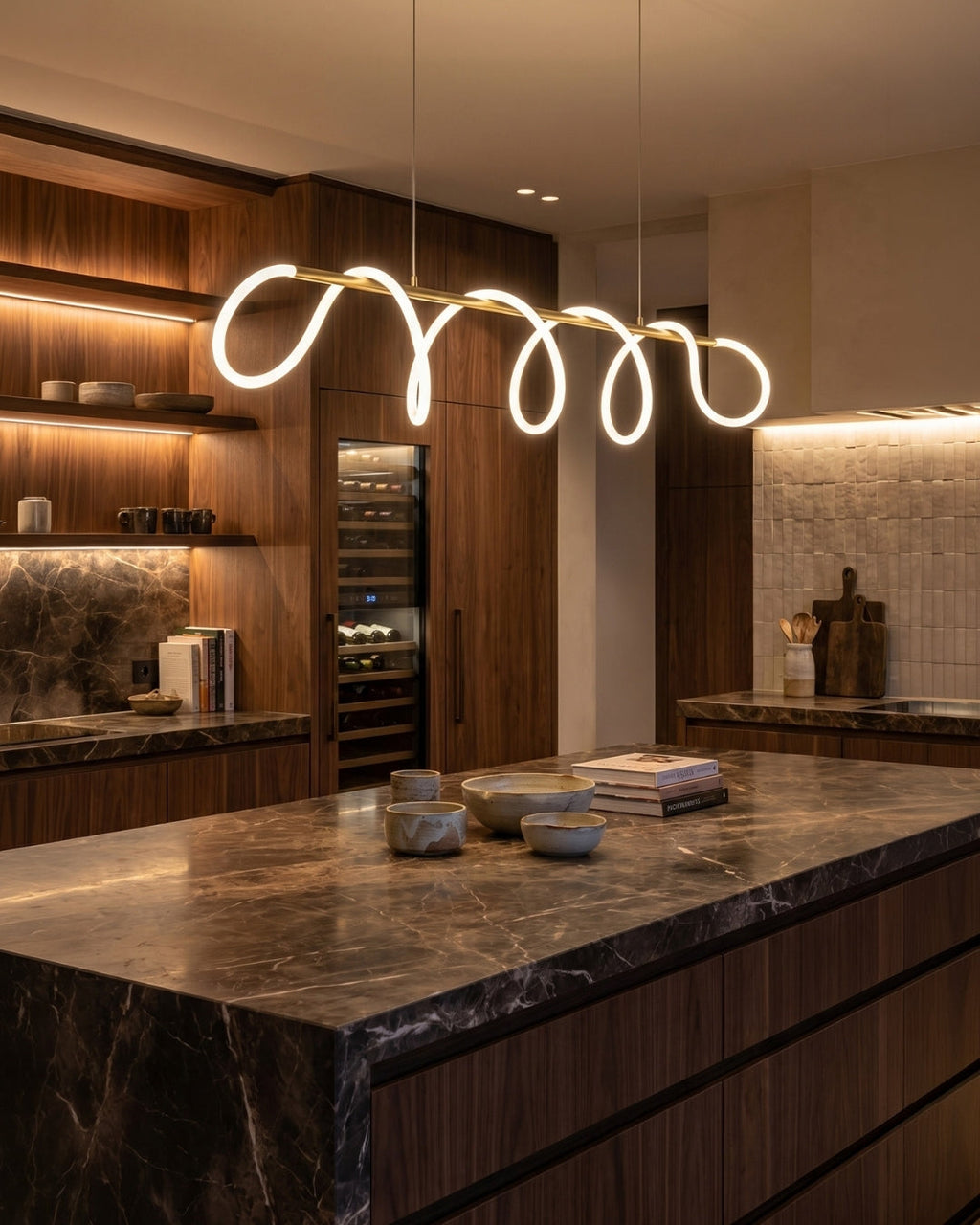 LED Design Pendelleuchte mit schwarzer Satin-Metallkordelstruktur 100 cm Dimmbar Warmweiß Modernes Interieur Esszimmer Kücheninsel - Lamylie