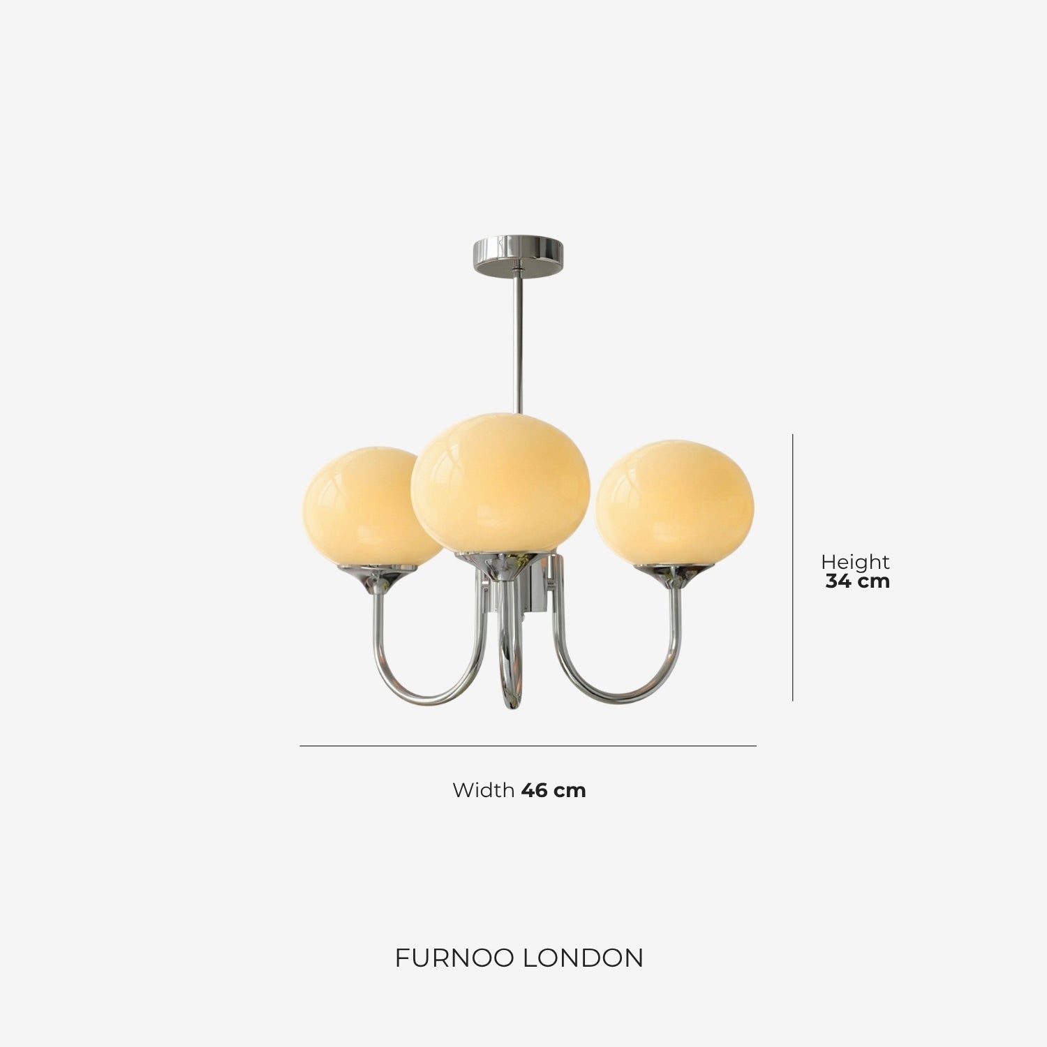 Mid-Century Glass Chandelier with Globe Shades and Polished Metal Finish | Available in Copper and Chrome with Colored Glass | 3 or 5 Arms with Adjustable Rod System - Lamylie