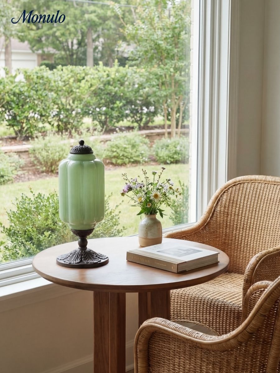 Vintage Glass Table Lamp with Brass or Black Finish - Lamylie