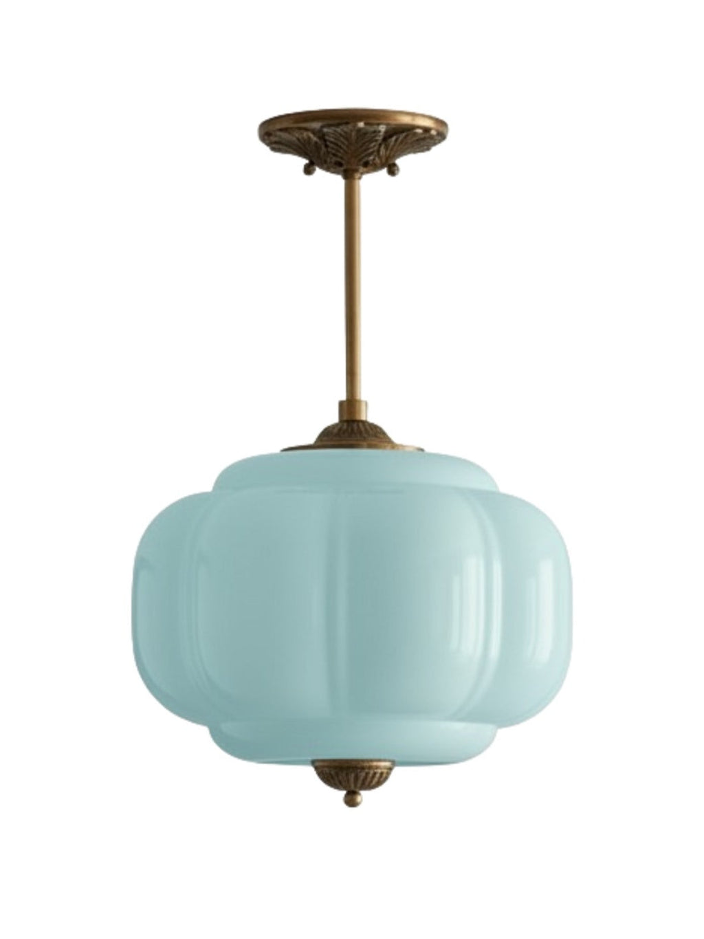 Vintage Milk Glass Ceiling Lamp Scalloped Edge White Pink Green Blue Clear Matte Glass Semi-Flush Pendant Lamp Brass Black Finish - Lamylie