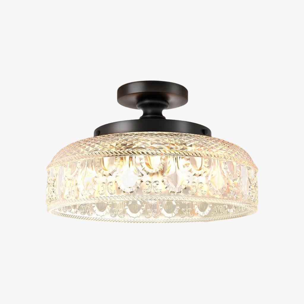 Ribbed Glass Ceiling Lamp with Metal Fixture | Minimalist Lighting for Bedroom and Hallway - Lamylie