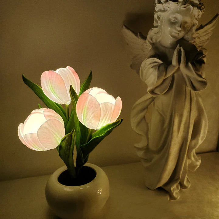 Tulip LED Desk Lamp in Ceramic Vase – Warm Ambient Light - Lamylie